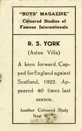 1922-23 Boys' Magazine Coloured Studies of Famous Internationals #NNO Dickie York Back