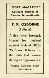 1922-23 Boys' Magazine Coloured Studies of Famous Internationals #NNO Frank Osborne Back
