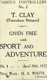 1922 Sport and Adventure Famous Footballers #2 Tommy Clay Back