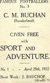 1922 Sport and Adventure Famous Footballers #3 Charlie Buchan Back