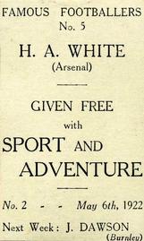 1922 Sport and Adventure Famous Footballers #5 Bert White Back