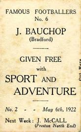 1922 Sport and Adventure Famous Footballers #6 Jimmy Bauchop Back