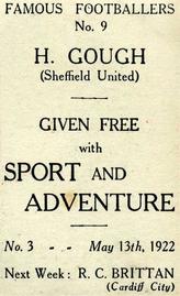 1922 Sport and Adventure Famous Footballers #9 Harold Gough Back