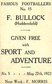 1922 Sport and Adventure Famous Footballers #15 Fred Bullock Back