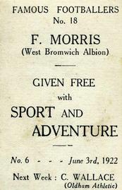 1922 Sport and Adventure Famous Footballers #18 Fred Morris Back
