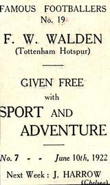 1922 Sport and Adventure Famous Footballers #19 Fanny Walden Back