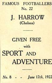 1922 Sport and Adventure Famous Footballers #22 Jack Harrow Back
