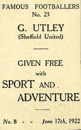 1922 Sport and Adventure Famous Footballers #23 George Utley Back