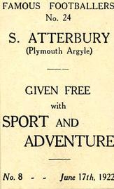 1922 Sport and Adventure Famous Footballers #24 Sep Atterbury Back