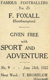 1922 Sport and Adventure Famous Footballers #25 Fred Foxall Back