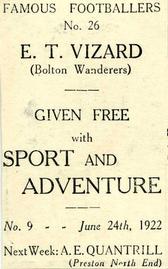 1922 Sport and Adventure Famous Footballers #26 Ted Vizard Back