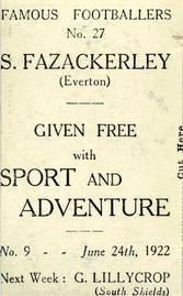 1922 Sport and Adventure Famous Footballers #27 Stan Fazackerley Back