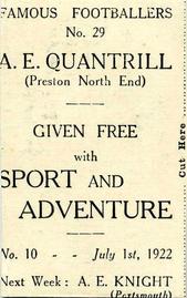 1922 Sport and Adventure Famous Footballers #29 Alf Quantrill Back