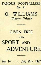 1922 Sport and Adventure Famous Footballers #41 Owen Williams Back
