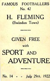 1922 Sport and Adventure Famous Footballers #42 Harold Fleming Back