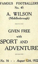 1922 Sport and Adventure Famous Footballers #45 Andy Wilson Back