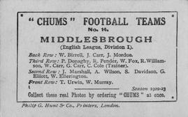1922 Chums Football Teams #14 Middlesbrough Back