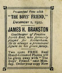 1922 The Boys' Friend Footballers #NNO Jimmy Branston Back