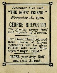 1922 The Boys' Friend Footballers #NNO Dod Brewster Back