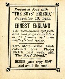 1922 The Boys' Friend Footballers #NNO Ernie England Back