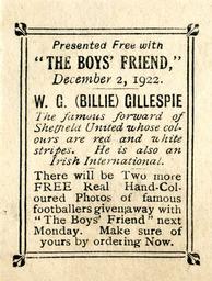 1922 The Boys' Friend Footballers #NNO Billy Gillespie Back