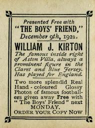 1922 The Boys' Friend Footballers #NNO Billy Kirton Back
