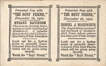 1922 The Boys' Friend Footballers - Uncut pairs #NNO Samuel J. Wadsworth / Stewart Davidson Back