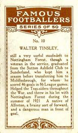 1923 British American Tobacco Famous Footballers #10 Walter Tinsley Back