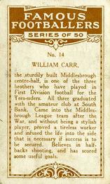 1923 British American Tobacco Famous Footballers #14 William Carr Back