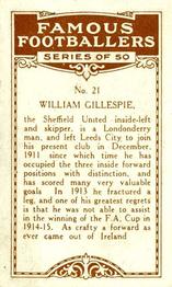 1923 British American Tobacco Famous Footballers #21 Billy Gillespie Back