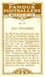 1923 British American Tobacco Famous Footballers #31 Jack Tresadern Back