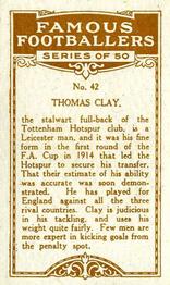 1923 British American Tobacco Famous Footballers #42 Tommy Clay Back