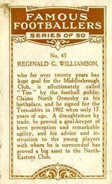 1923 British American Tobacco Famous Footballers #45 Tim Williamson Back