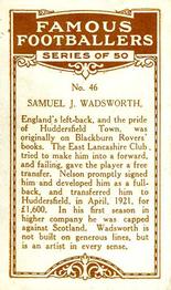 1923 British American Tobacco Famous Footballers #46 Samuel J. Wadsworth Back