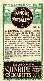 1923 R. & J. Hill Sunripe Cigarettes Famous Footballers #3 Freddy Capper Back