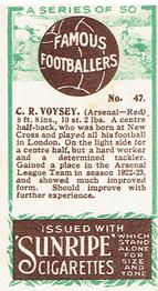 1923 R. & J. Hill Sunripe Cigarettes Famous Footballers #47 Clem Voysey Back