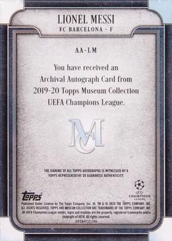 2019-20 Topps Museum Collection UEFA Champions League - Archival Autographs Emerald #AA-LM Lionel Messi Back