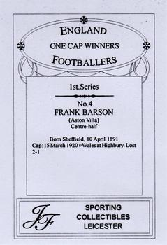 2013 JF Collectibles One Cap Winners #4 Frank Barson Back