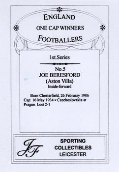 2013 JF Collectibles One Cap Winners #5 Joe Beresford Back