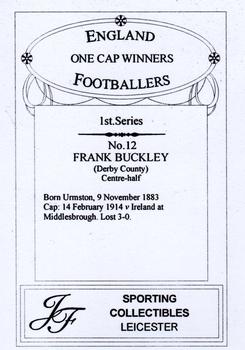 2013 JF Collectibles One Cap Winners #12 Frank Buckley Back