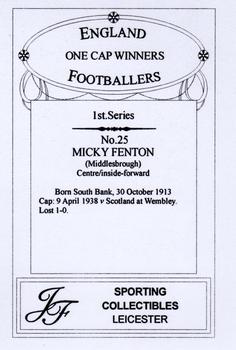 2013 JF Collectibles One Cap Winners #25 Micky Fenton Back