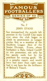 1924 British American Tobacco Famous Footballers #7 John Evans Back
