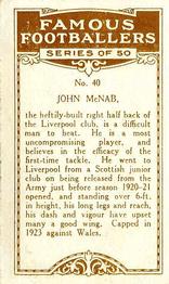 1924 British American Tobacco Famous Footballers #40 Jock McNab Back