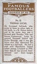1925 British American Tobacco Famous Footballers #12 Tommy Lucas Back