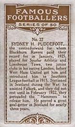 1925 British American Tobacco Famous Footballers #22 Syd Puddefoot Back