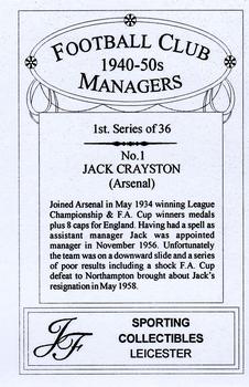 2001 JF Collectibles Football Club Managers 1940-50s #1 Jack Crayston Back