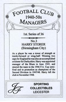 2001 JF Collectibles Football Club Managers 1940-50s #3 Harry Storer Back
