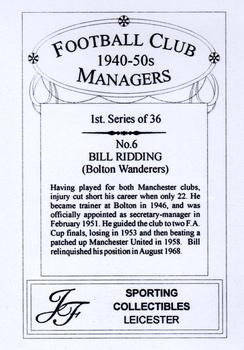 2001 JF Collectibles Football Club Managers 1940-50s #6 Bill Ridding Back