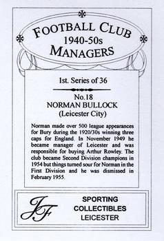 2001 JF Collectibles Football Club Managers 1940-50s #18 Norman Bullock Back