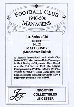 2001 JF Collectibles Football Club Managers 1940-50s #21 Matt Busby Back
